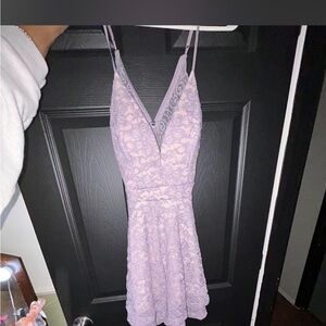 Emerald Sundae Lavender Lace Backless Dress
